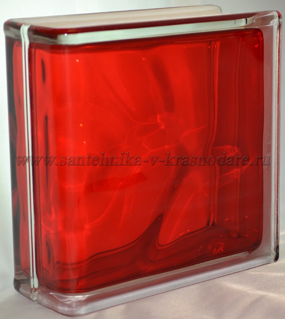 Торцевой стеклоблок красный окрашенный изнутри Vitrablok 19x19x8