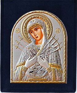 Семистрельная икона. Маленькая серебряная икона Божьей матери.