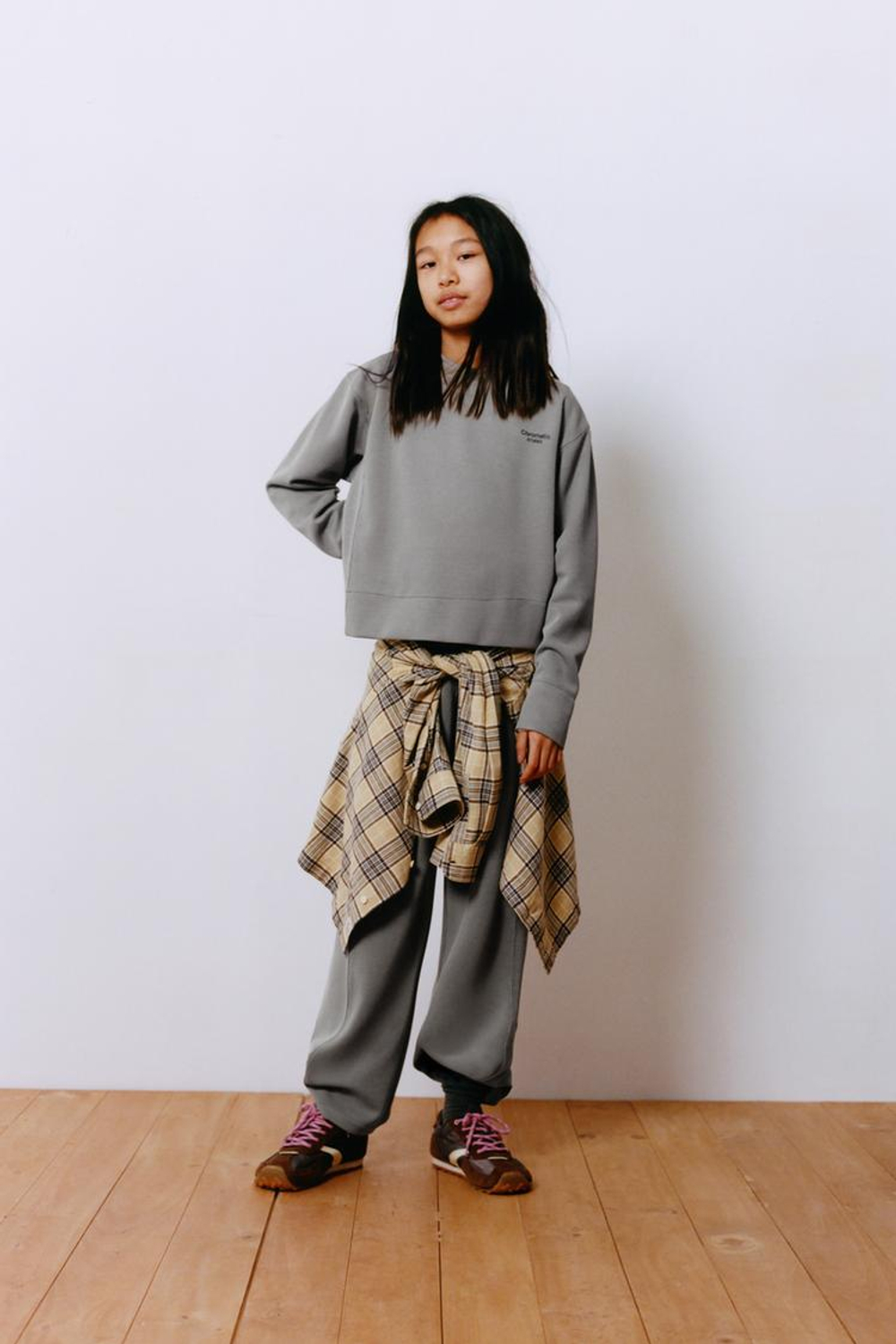 ZARA БРЮКИ WIDE LEG В РУБЧИК ИЗ МОДАЛА, СЕРЫЙ