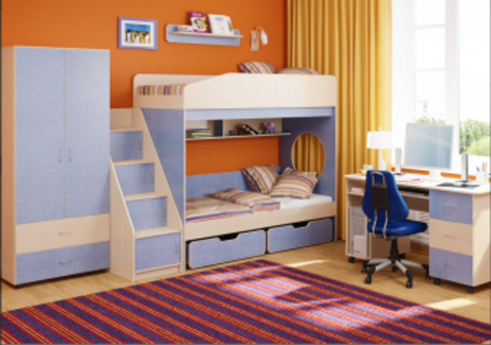 Детская стенка КарИВи Легенда 10  Дуб Молочный Светло-синий, голубой