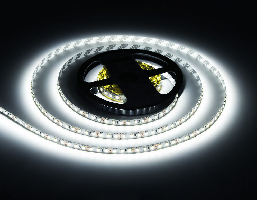 Светодиодная лента GS1103 2835 120Led/ 9.6W m/ 12V IP20 6500K/ 5000*8*1.2mm/ кратность резки 25mm (2 конт.)