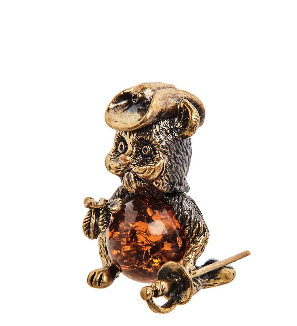 Народные промыслы AM-3078 Фигурка «Кот Мушкетер» (латунь, янтарь)
