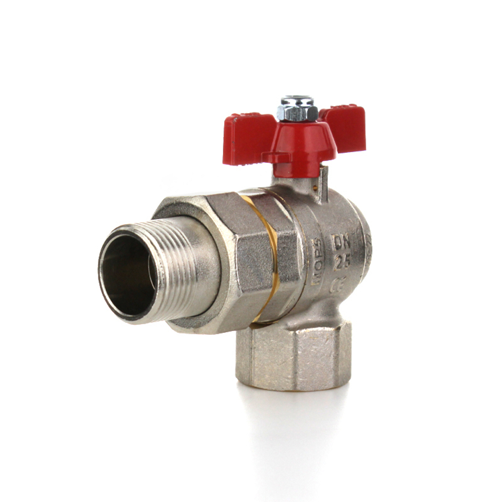 Кран шаровой угловой 3/4" НВ американка, ручка бабочка