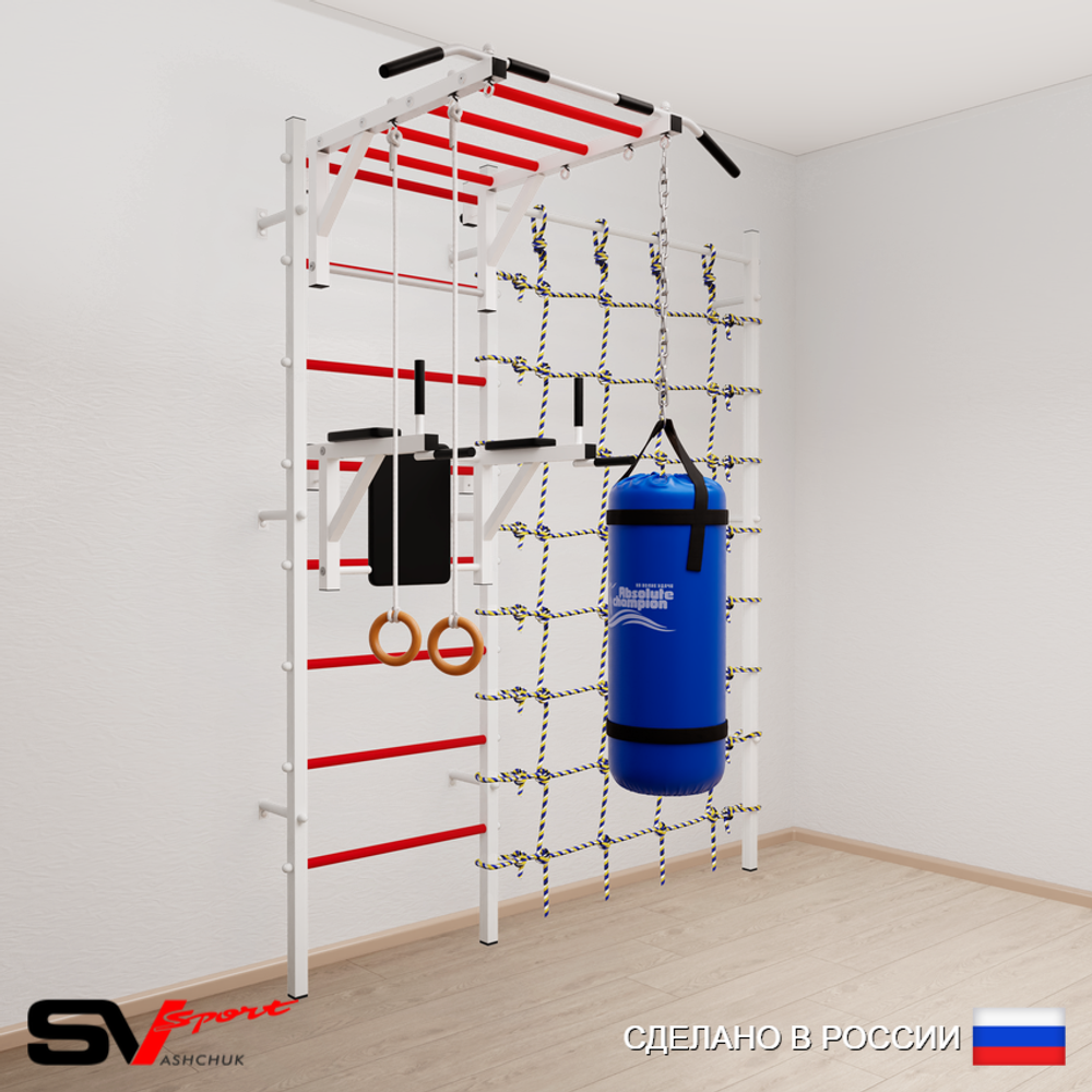 Шведская стенка Sv Sport усиленная 64110 (Турник рукоход/Брусья/Кольца/Цепь/Мешок 15кг/Канатный лаз)