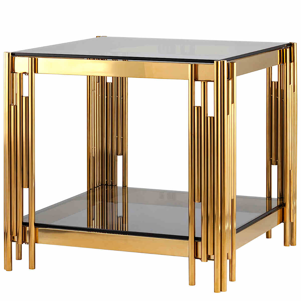 Столик журнальный LA ALTA CONTI тонированное стекло 55*55*55, каркас золото
