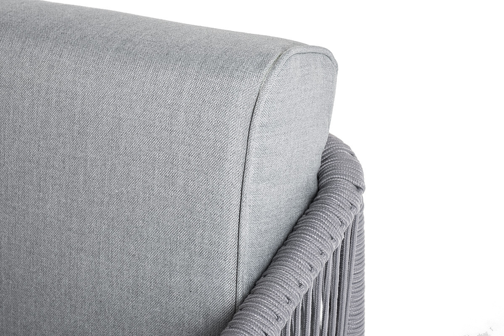 "Канны" левый модуль плетеный из роупа, каркас алюминий белый шагрень, роуп светло-серый круглый, ткань светло-серая