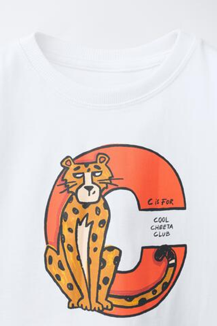 ZARA ФУТБОЛКА С АНИМАЛИСТИЧЕСКИМ ПРИНТОМ, БЕЛЫЙ