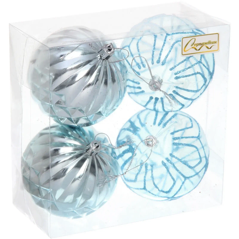 Набор шаров «Волшебные узоры « 8 см (в наборе 4 шт), Голубой