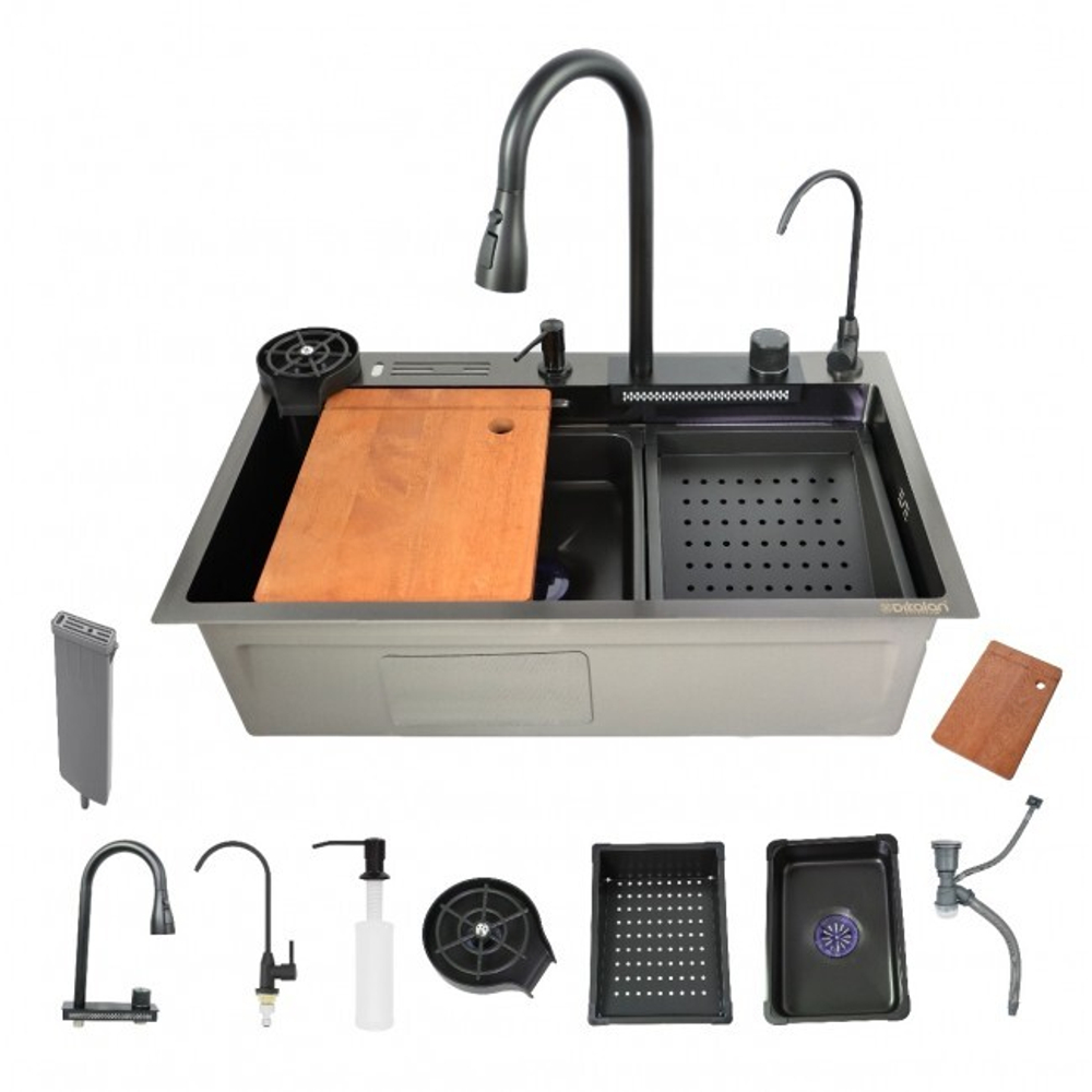 Кухонная мойка премиум  черный KN754508 Dikalan SUS-304; Размер 750*460*220; Цвет - чёрный