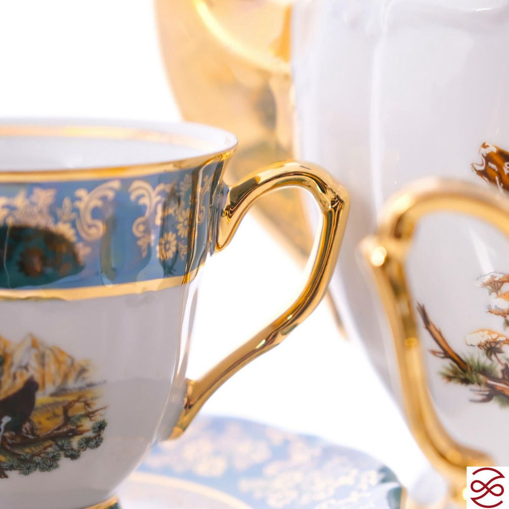 Кофейный сервиз Repast Охота зеленая Мария-тереза 15 предметов на 6 персон