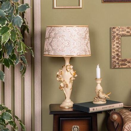 Настольная лампа Орхидея Лира Айвори с абажуром Тюссо Vatican (Ватикан) Крем