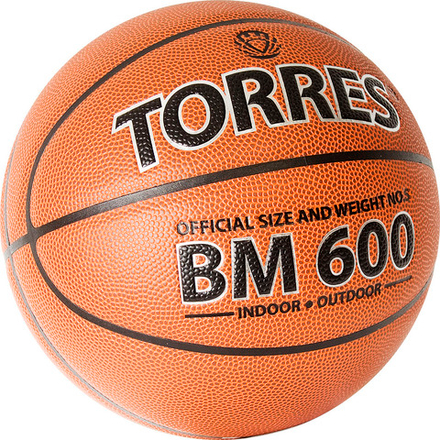 Мяч баскетбольный TORRES BM600, B32025, р.5, ПУ, нейлон. корд, бут. камера, темнокоричневый-черн