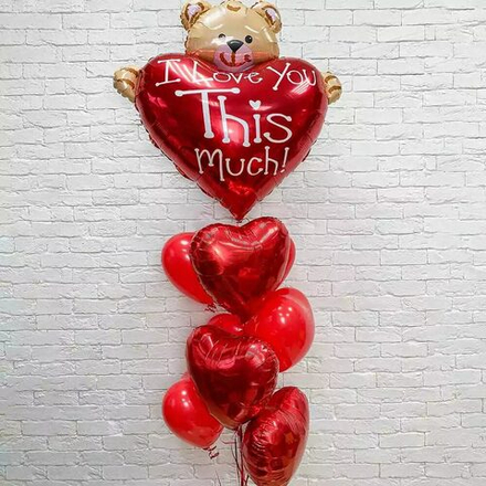 Композиция из шаров Мишка и красное сердце_1
