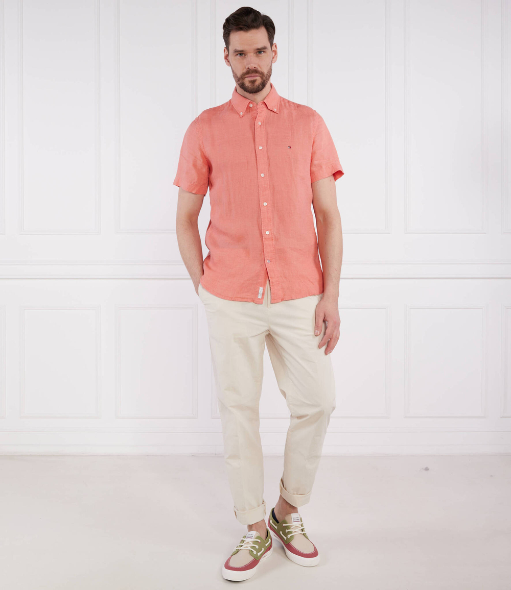 Льняная рубашка PIGMENT DYED LINEN RF SHIRT S/S Tommy Hilfiger - коралловый(MW0MW30916)