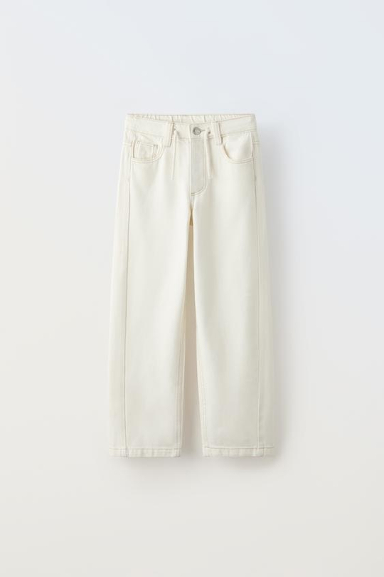 ZARA ДЖИНСЫ BARREL СО ШНУРКОМ, ЭКРЮ