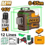 Аккумуляторный лазерный уровень 16В, 3D, 1хАКБ 2Ач и ЗУ INGCO HLL301201 INDUSTRIAL