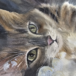 Картина авторская акварельная в паспарту 30х40 см на стену для интерьера "Кисюня"