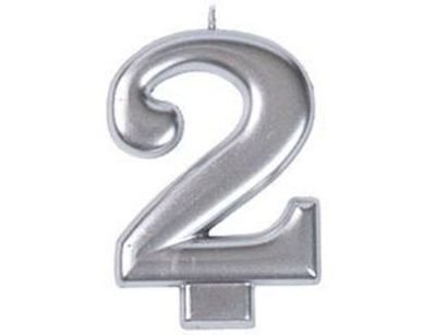 Свеча Цифра 2 Серебряная 8 см для торта