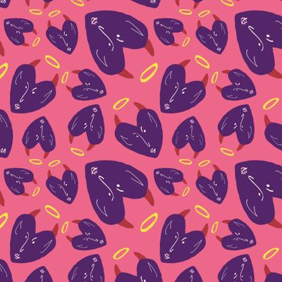 Розовый паттерн с фиолетовыми сердечками-дьяволами