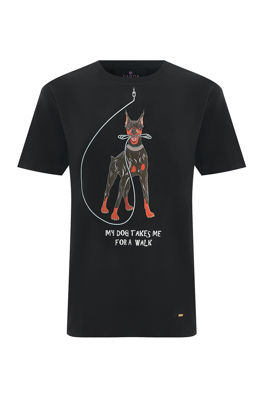 Black T-shirt with a dog