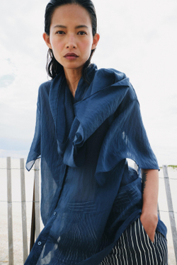 ZARA РУБАШКА С ШАРФОМ — ZW COLLECTION, СИНИЙ