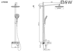 Комплект смеситель душевая стойка B&W U7855В черный матовый