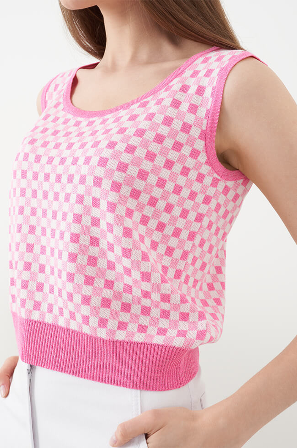 22829 Топ женский (розовый клетка)