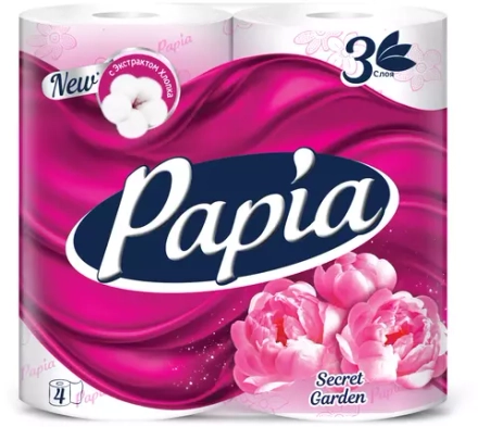 Туалетная бумага Papia Secret Garden белая трехслойная 4 рул.