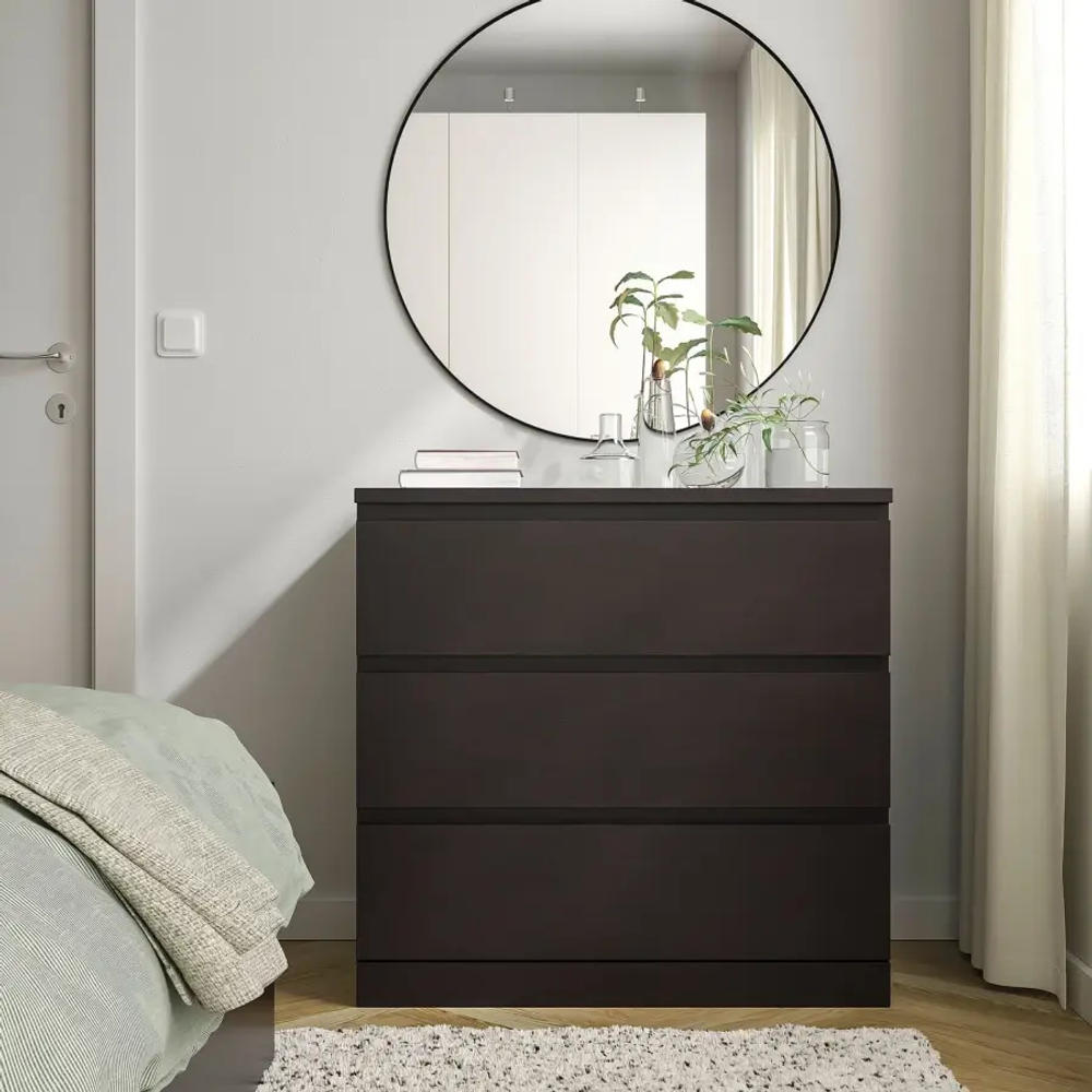 Комод с 3 ящиками - IKEA MALM, 80x78х48 см, черный, МАЛЬМ ИКЕА