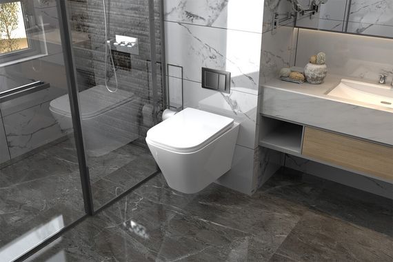 Комплект подвесной унитаз ABBER Rechteck AC1201 белый с инсталляцией AC0105 и кнопкой AC0121MMG золото матовое