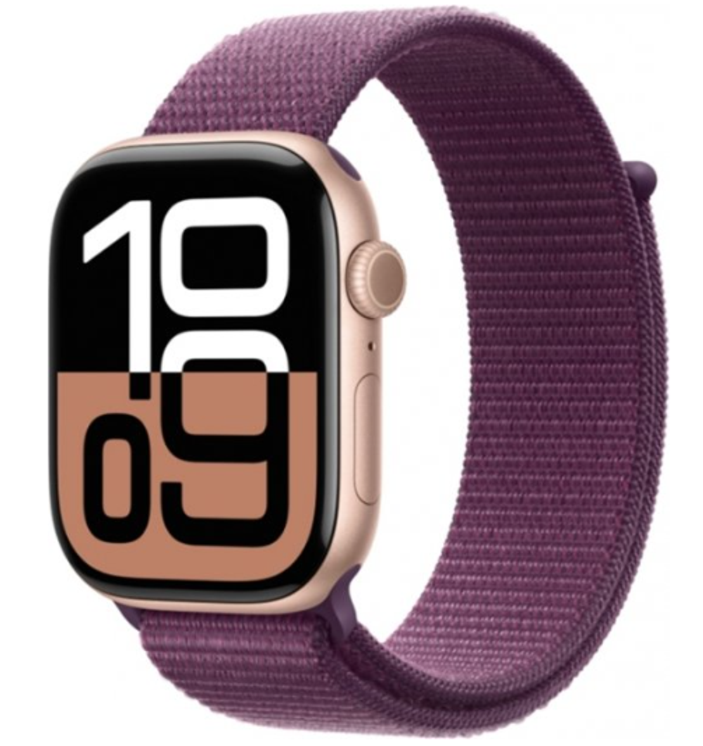 Apple Watch Series 10 46mm Rose Gold Aluminum Case with Plum Sport Loop (M/L)