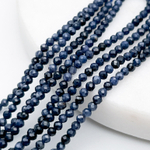 Корунд синий граненый бусины, диаметр около 2,3 мм, цена за нить 38 см