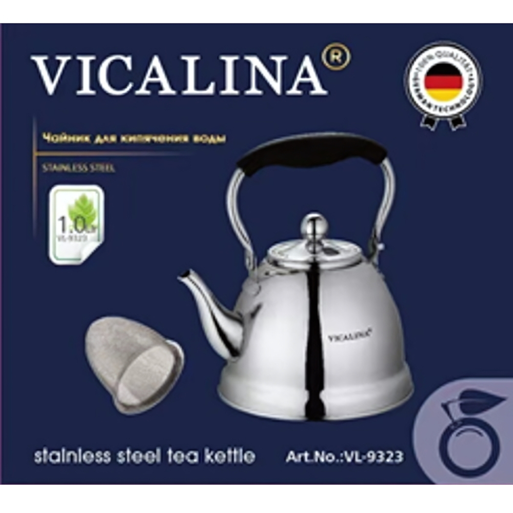 Чайник из нержавеющей стали 1л «Vicalina» с ситом, блеск