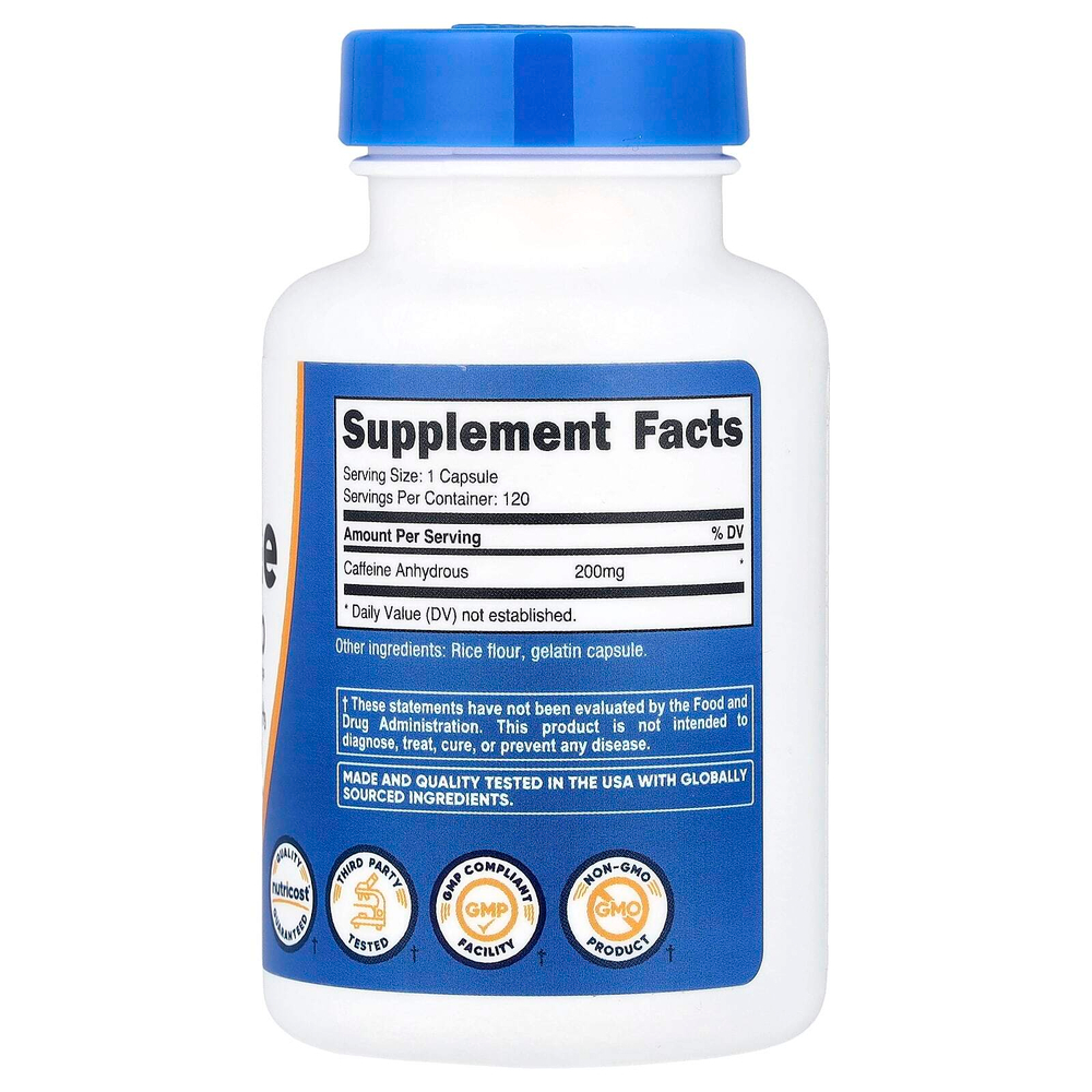 Nutricost, кофеин, 200 мг, 120 капсул