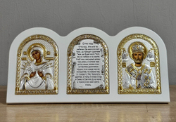 Триптих, Семистрельная БМ, Николай, Молитва, икона, белое дерево 320х160