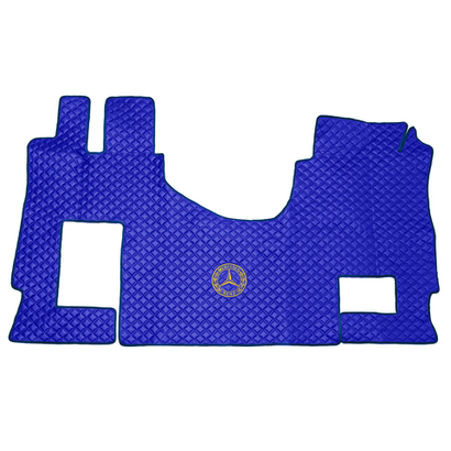 Ковры MERCEDES MP4 ровный пол (экокожа, синий, синий кант, желтая вышивка)