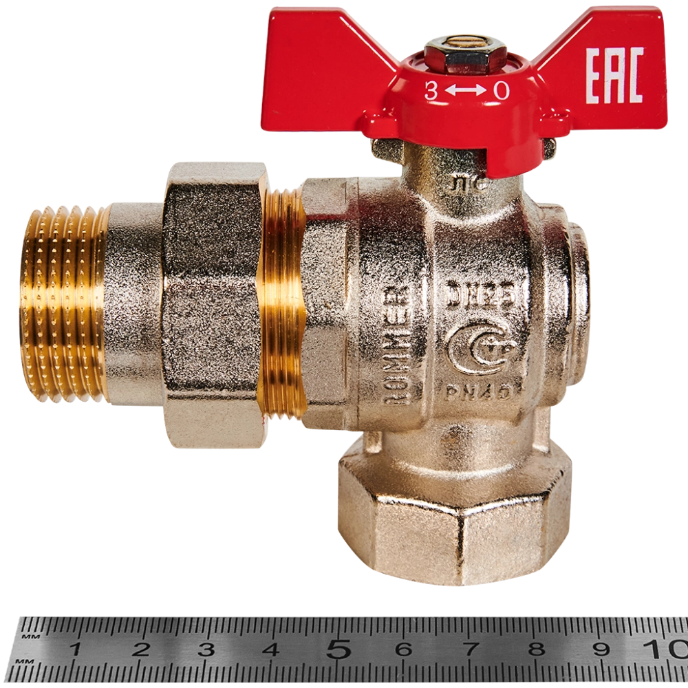 Кран шаровой полнопроходной угловой ROMMER - 1" (ВР/НР, ручка-бабочка)