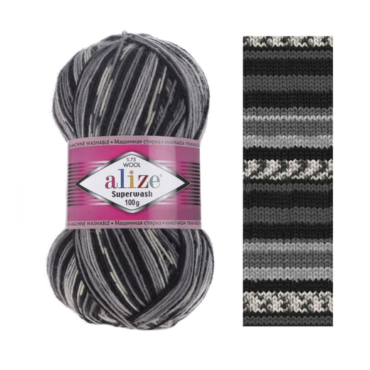 ALIZE "SUPERWASH COMFORT", 75% шерсть, 25% п/а, 100 гр, 420 м, черный/серый