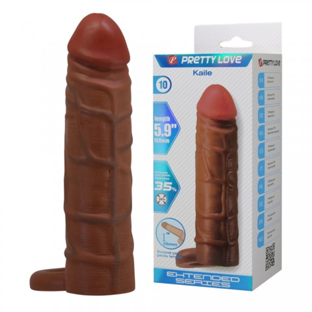 Реалистичная насадка на пенис Kaile (15 см) коричневая