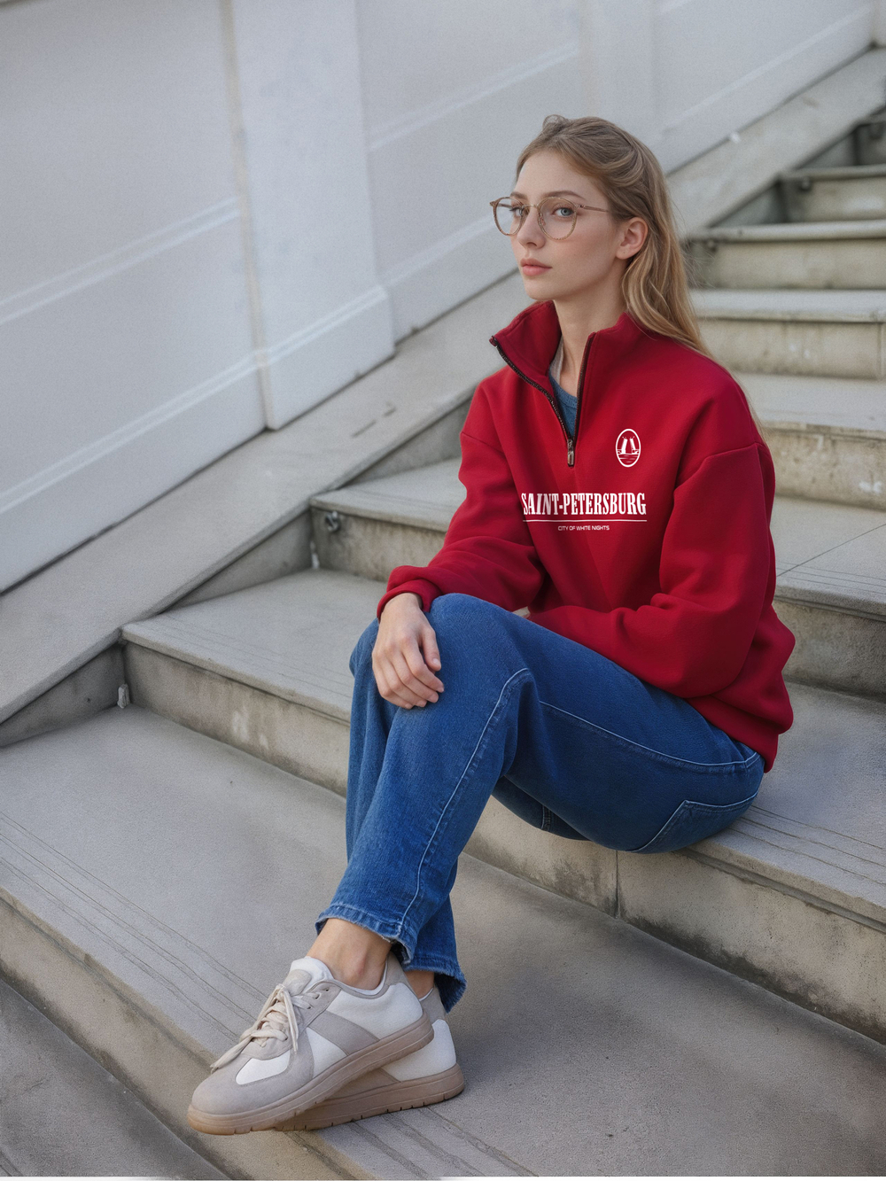 Толстовка женская с зип-воротником "Saint Petersburg" красный