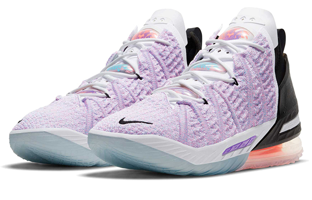 Nike Lebron 18 "Graffiti Print" round head fabric synthetic leather shock absorption and wear-resistant wrapping mid-top Air Zoom actual combat basketball shoes for men and women the same style lavender black domestic version