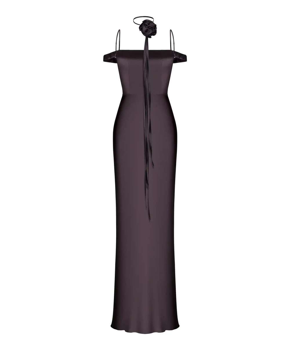 Melany maxi, платье макси из шоколадного атласа