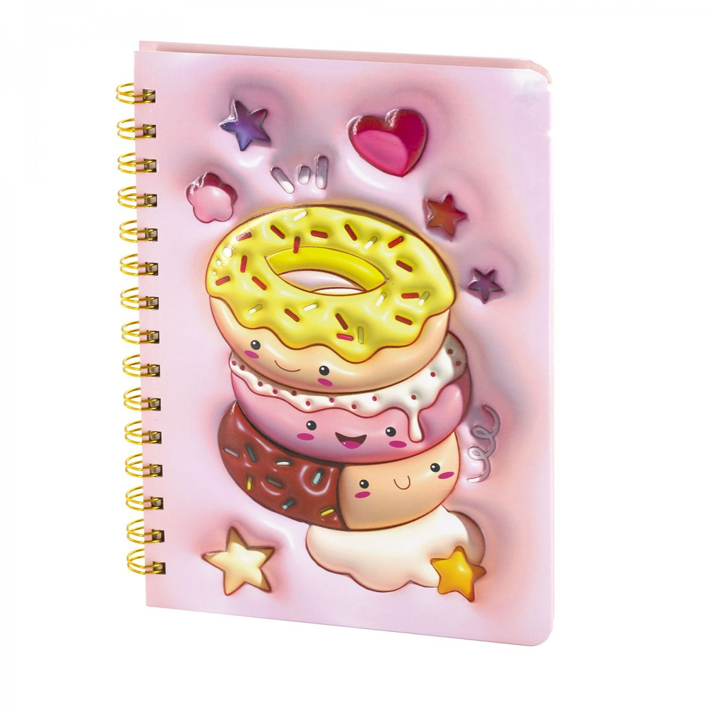 Блокнот 14,5 см * 21 см, гребень, Alingar, ламинация, конгрев, эффект 3D, клетка, 80 л., "Пончики"