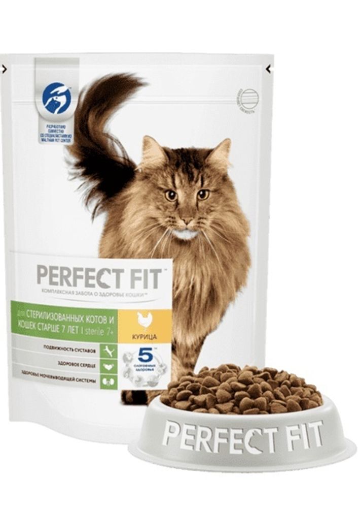 Сухой корм Perfect Fit Sterile 7+  для стерилизованных кошек старше 7 лет, с курицей, 650 г