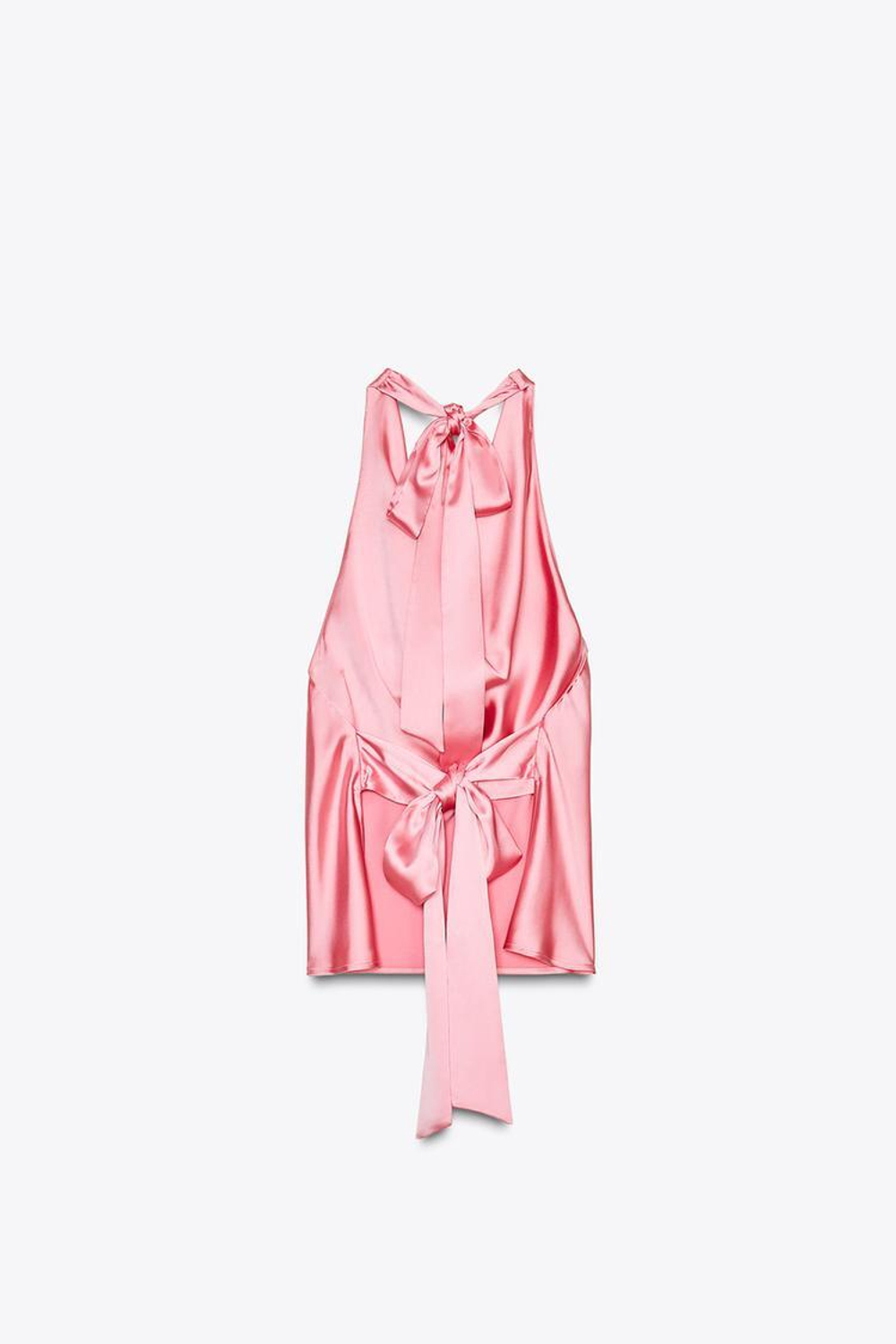 ZARA АТЛАСНЫЙ ТОП С ГОРЛОВИНОЙ ХАЛТЕР, ЯРКО-РОЗОВЫЙ