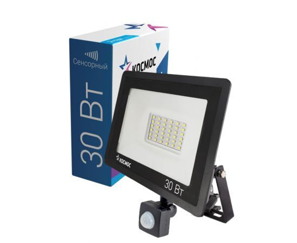 (3 шт.) Прожектор светодиодный КОСМОС прожектор св/д с датчиком движ.30W(2400lm)SMD 6500K 6K 180x143x60 160-260V IP65 K_PR5_LED_30S
