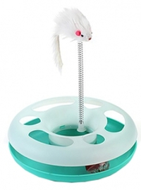 ЧК игрушка для кошек Трек-круг с меховой мышкой на пружинке, 25 см, бирюзовый