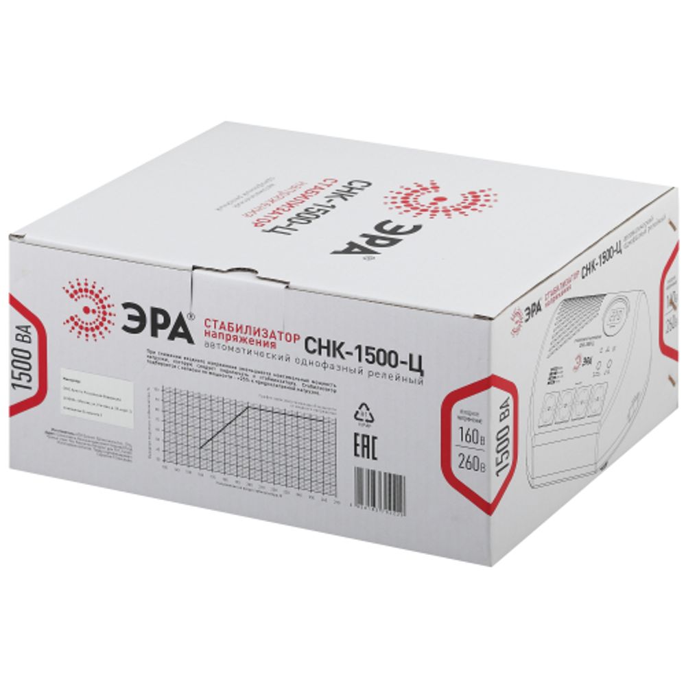 СНК-1500-Ц ЭРА Стабилизатор напр. компакт, ц.д., 160-260В/220В, 1500ВА