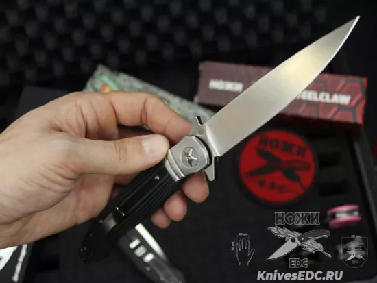 Складной нож REPTILIAN НКВД 03-1 c клинком из стали D2, рукоять зеленая микарта