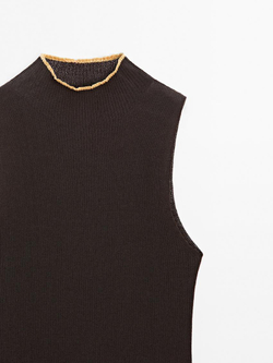 Massimo Dutti Топ из хлопковой смеси с набивным рисунком, шоколадно-коричневый